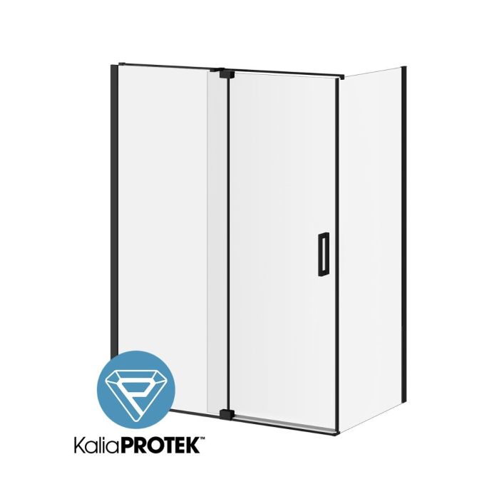 Porte de douche à pivot Distink 60 po x 77 po avec panneau de retour 36 po Noir mat