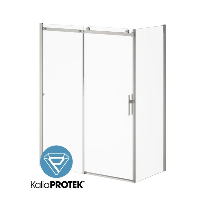 Porte de douche coulissante Koncept Evo 60 po x 77 po avec panneau de retour 32 po Nickel brossé