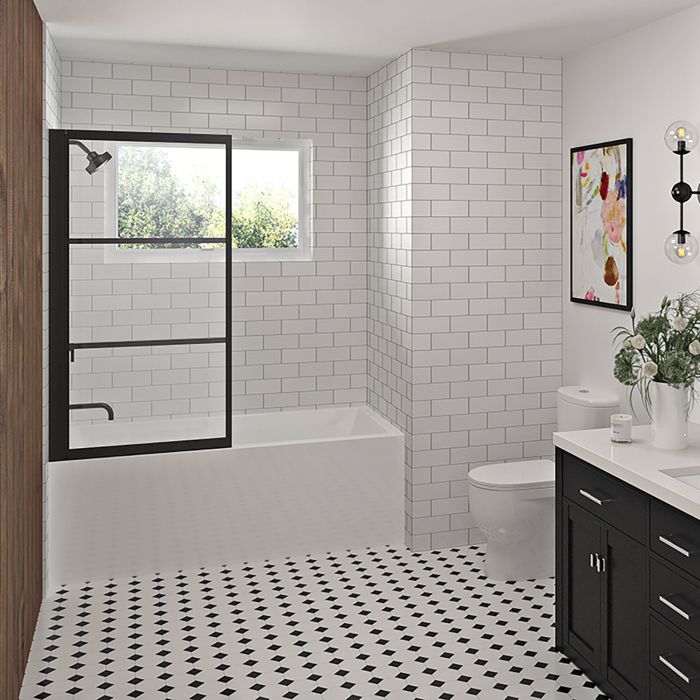 Écran de baignoire 40 po en noir mat Steel noir mat gauche