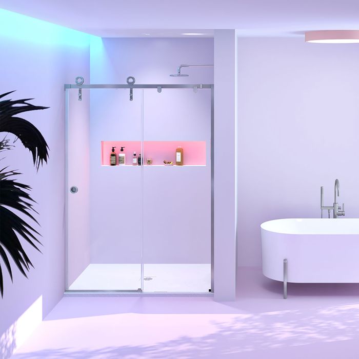 Porte de douche Tron en alcôve inox brossé