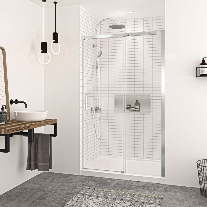 Porte de douche Vague 48 po en alcôve Chrome