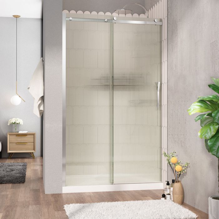Porte de douche Vaia 48 po en alcôve chrome porte à droite en chrome et verre flûte