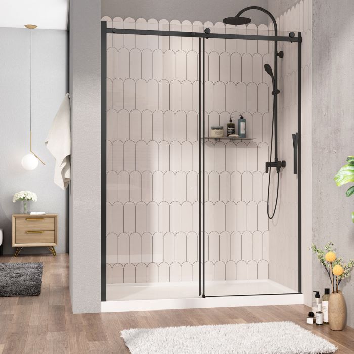 Porte de douche Vaia 60 po en alcôve noir mat