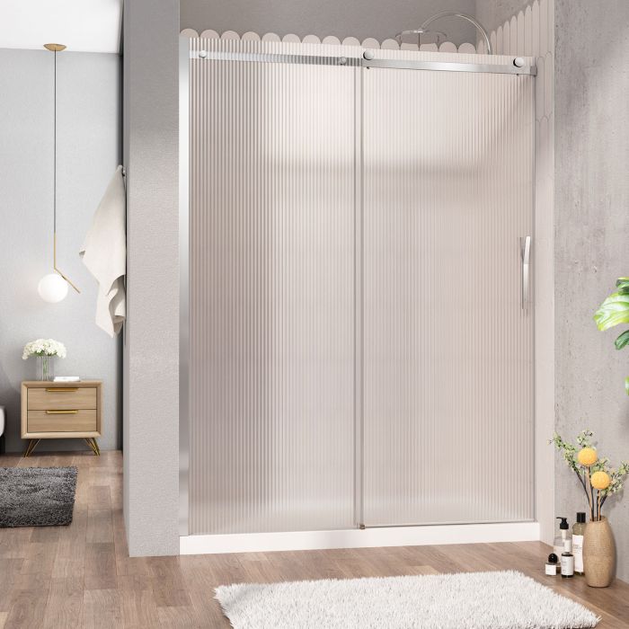 Porte de douche Vaia 60 po en alcôve chrome porte à droite en chrome et verre flûte