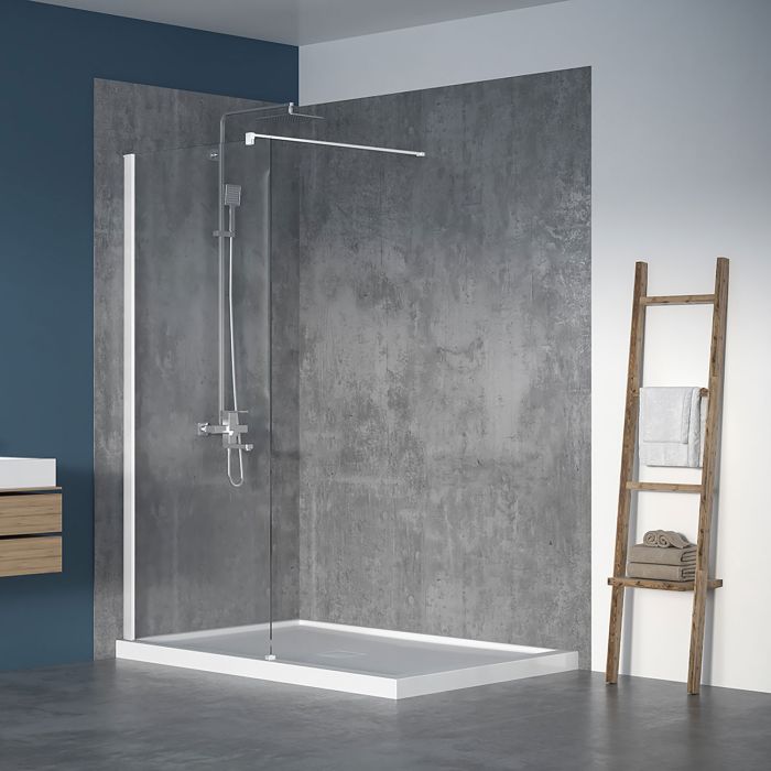 Écran de douche Walk-in 36 po blanc mat en alcôve