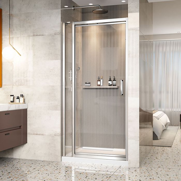 Porte de douche Xenia 42 po en alcôve chrome rectangulaire porte décentrée