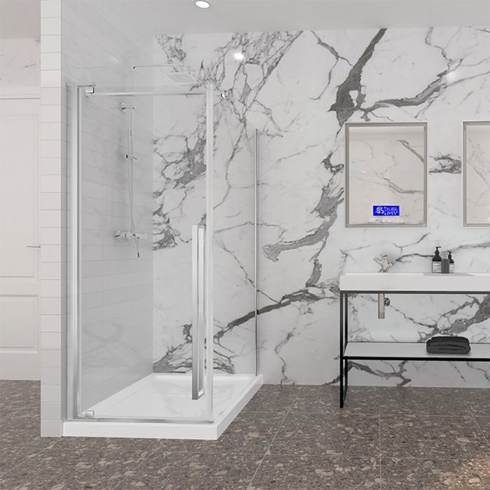 Porte de douche 36 po x Amaly 42 po en coin chrome carré mur à gauche