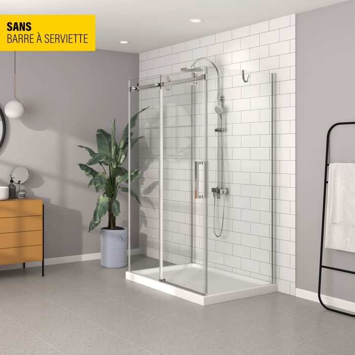 Porte de douche 48 po x Bellini 32 po chrome sur mur