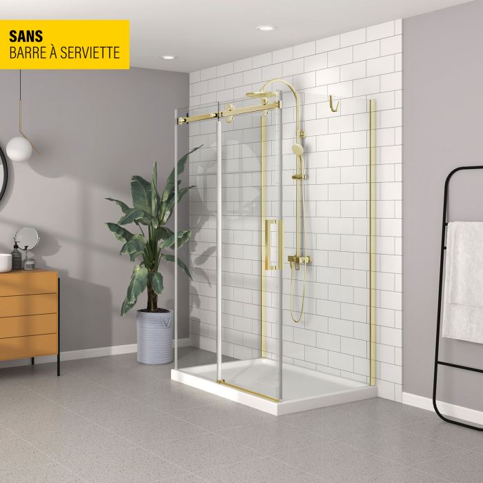 Porte de douche 48 po x Bellini 32 po or brossé sur mur en or brossé