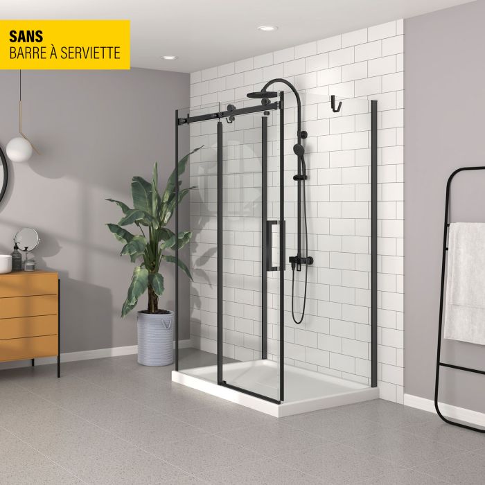 Porte de douche 48 po x Bellini 32 po noir mat sur mur