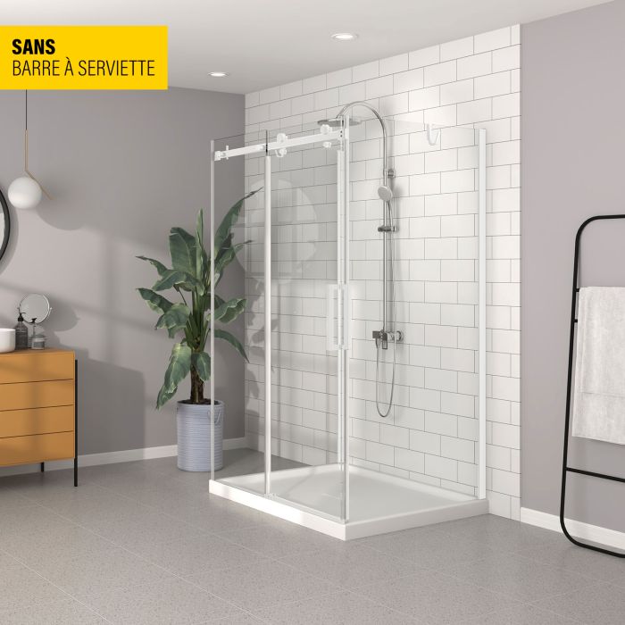 Porte de douche 48 po x Bellini 42 po blanc mat sur mur