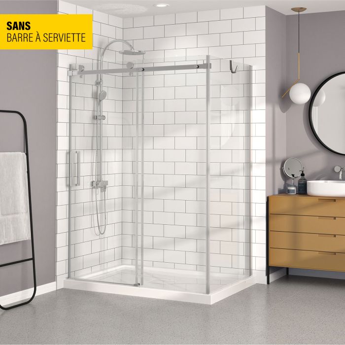 Porte de douche 60 po x Bellini 36 po en coin chrome fermeture sur mur mur à gauche porte à gauche