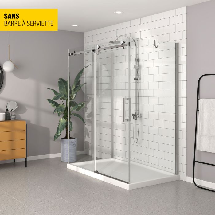 Porte de douche 60 po x Bellini 42 po chrome sur mur