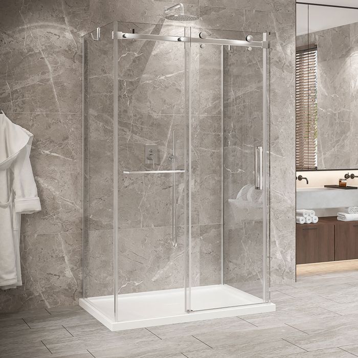 Porte de douche 48 po x Bellini 2.0 32 po chrome sur mur