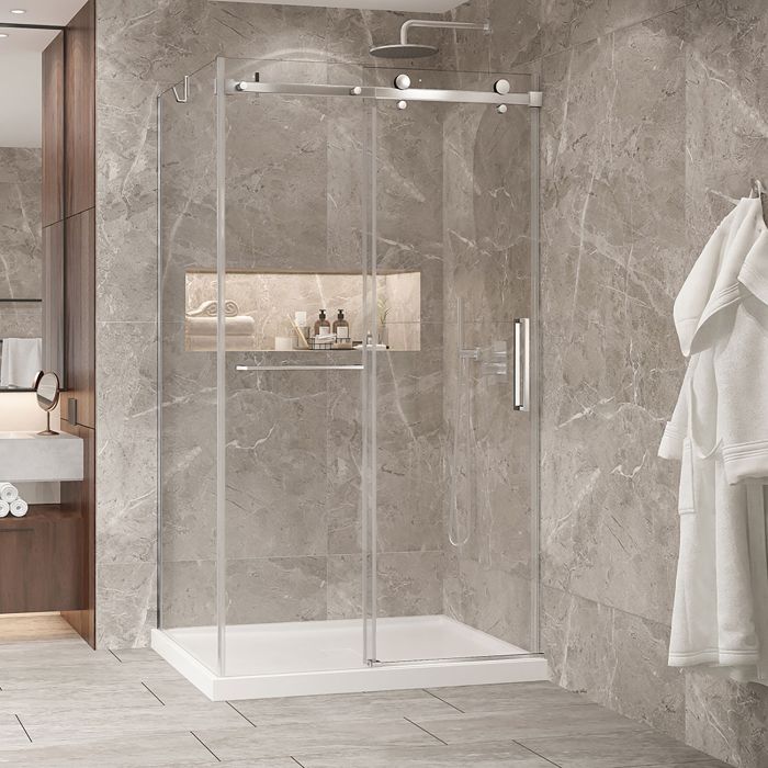 Porte de douche 48 po x Bellini 2.0 36 po en coin chrome fermeture sur mur mur à droite