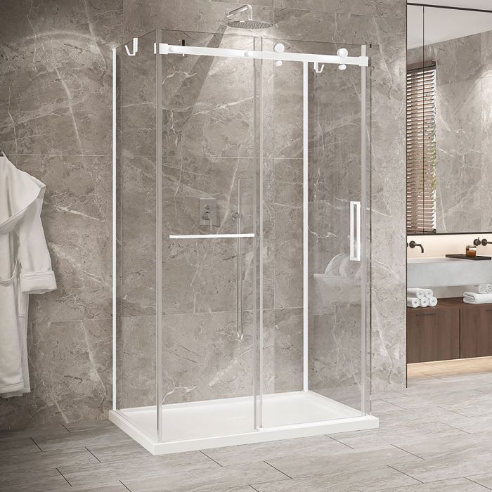Porte de douche 48 po x Bellini 2.0 36 po blanc mat sur mur