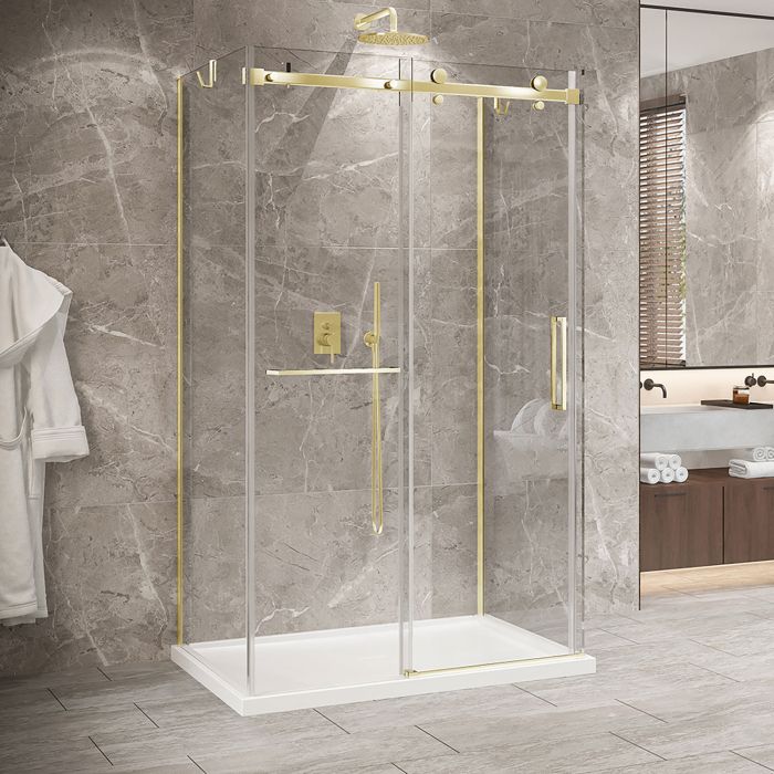 Porte de douche 48 po x Bellini 2.0 36 po or brossé sur mur en or brossé