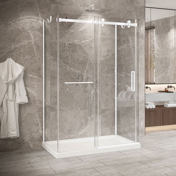 Porte de douche 54 po x Bellini 2.0 32 po blanc mat sur mur