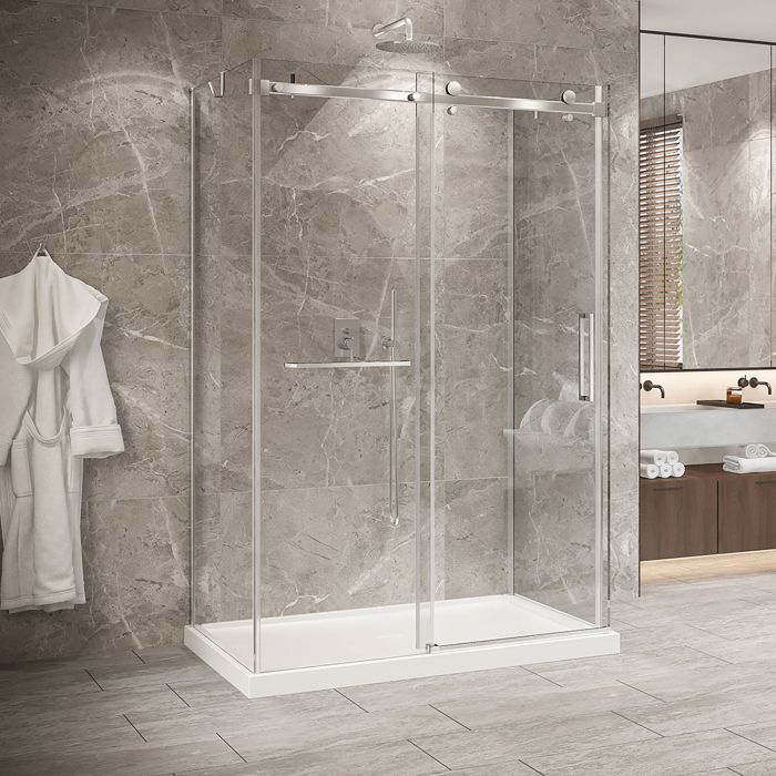 Porte de douche 54 po x Bellini 2.0 32 po chrome sur mur