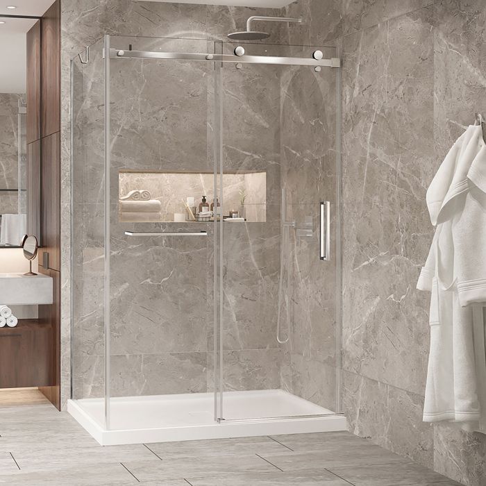 Porte de douche 54 po x Bellini 2.0 36 po en coin chrome fermeture sur mur mur à droite