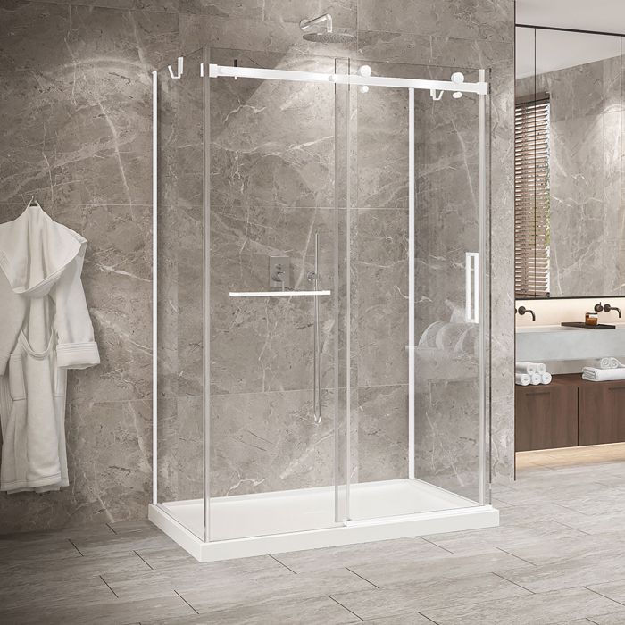 Porte de douche 54 po x Bellini 2.0 36 po blanc mat sur mur