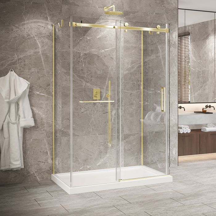 Porte de douche 54 po x Bellini 2.0 36 po or brossé sur mur en or brossé