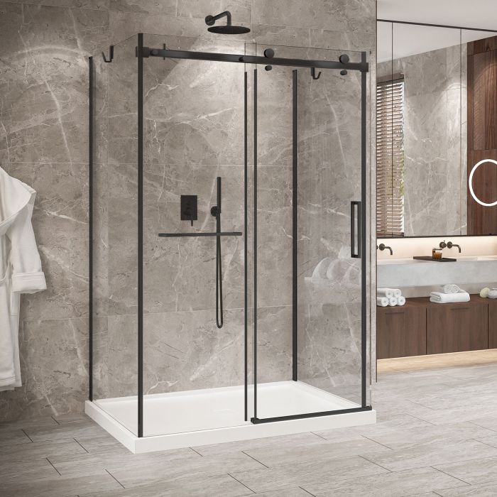 Porte de douche 54 po x Bellini 2.0 42 po noir mat sur mur
