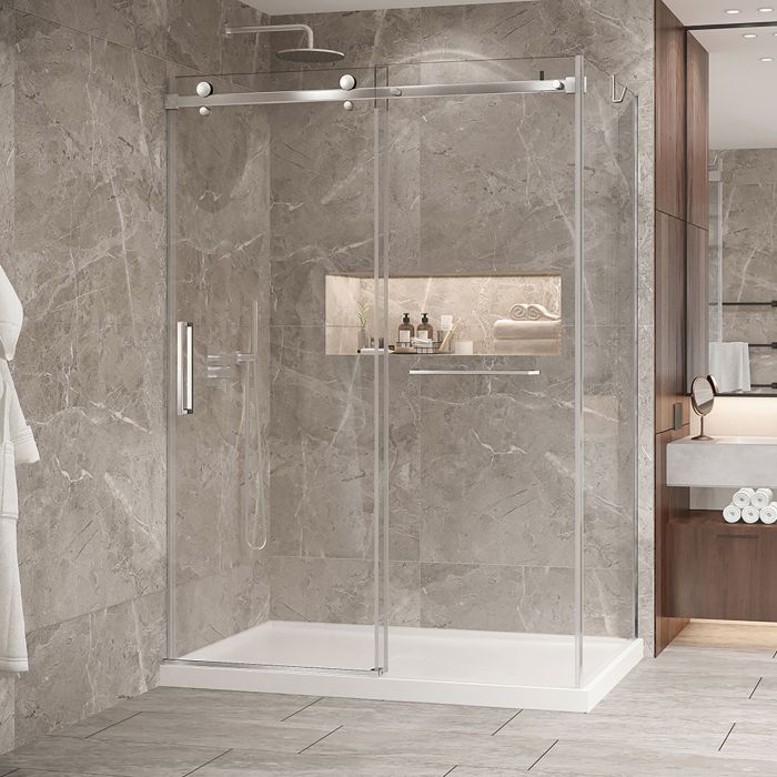Porte de douche 60 po x Bellini 2.0 32 po en coin chrome fermeture sur mur mur à gauche porte à gauche