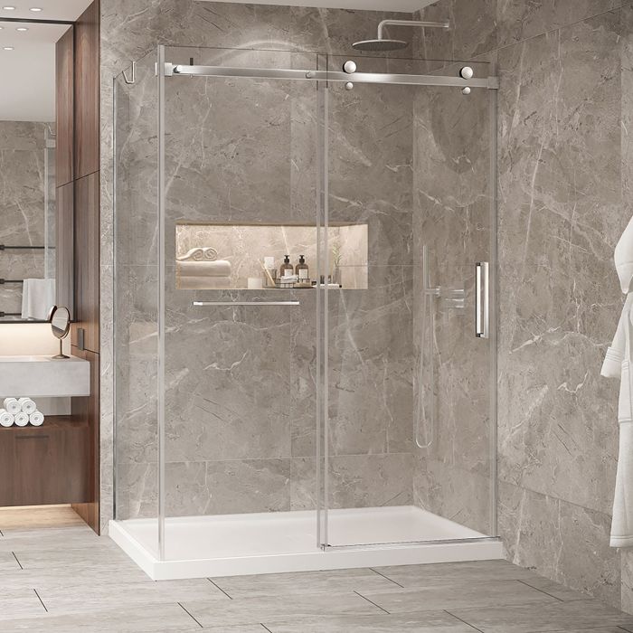 Porte de douche 60 po x Bellini 2.0 32 po en coin chrome fermeture sur mur mur à droite porte à droite