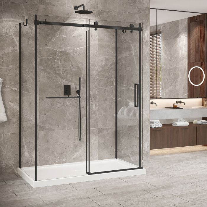 Porte de douche 60 po x Bellini 2.0 36 po noir mat sur mur