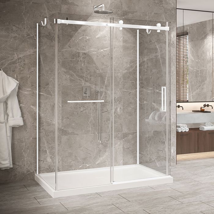 Porte de douche 60 po x Bellini 2.0 42 po blanc mat sur mur