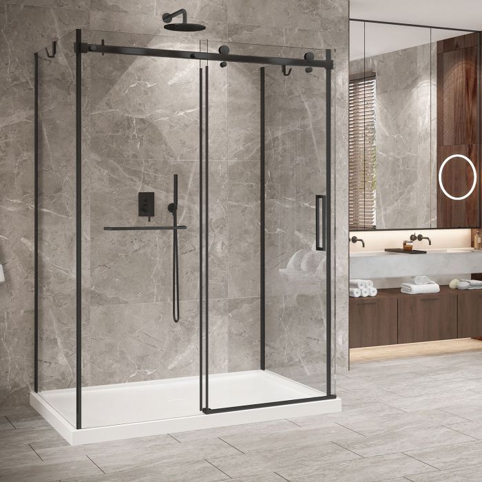 Porte de douche 60 po x Bellini 2.0 42 po noir mat sur mur