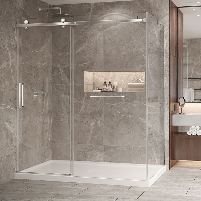 Porte de douche 72 po x Bellini 2.0 42 po en coin chrome fermeture sur mur mur à gauche porte à gauche
