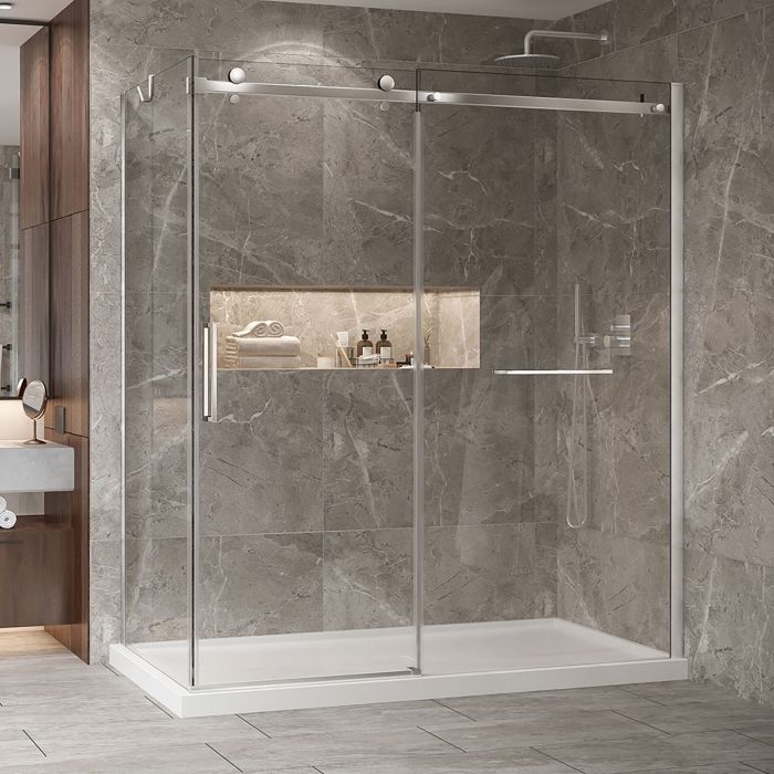 Porte de douche 72 po x Bellini 2.0 32 po en coin chrome fermeture sur retour mur à droite porte à gauche