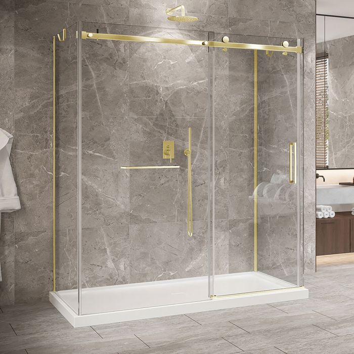 Porte de douche 72 po x Bellini 2.0 32 po or brossé sur mur en or brossé