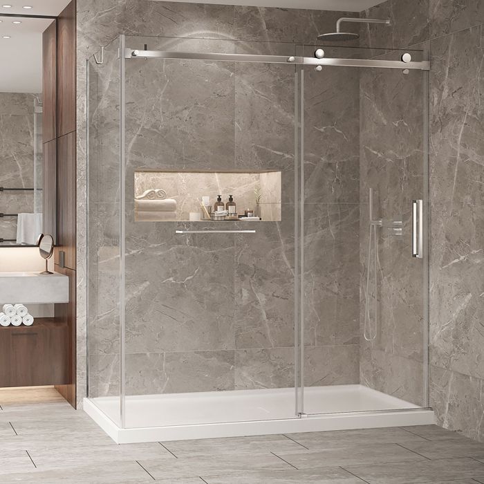 Porte de douche 72 po x Bellini 2.0 36 po en coin chrome fermeture sur mur mur à droite