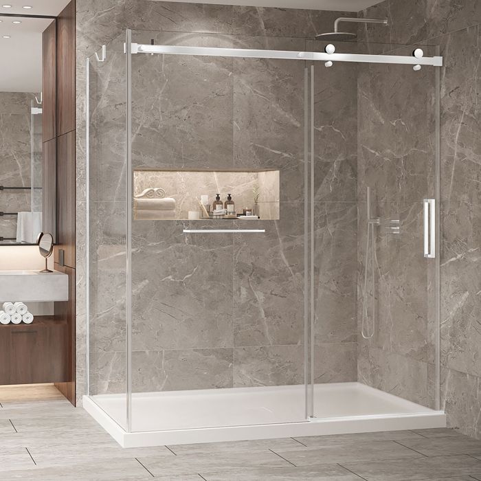 Porte de douche 72 po x Bellini 2.0 42 po en coin blanc mat fermeture sur mur mur à droite