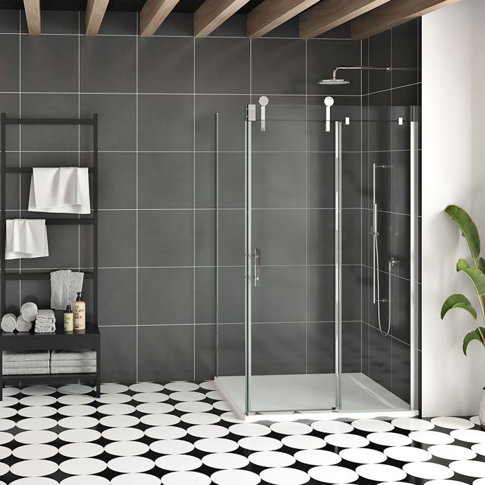 Porte de douche 48 po x Infinite 42 po en coin chrome fermeture sur retour mur à droite porte à gauche