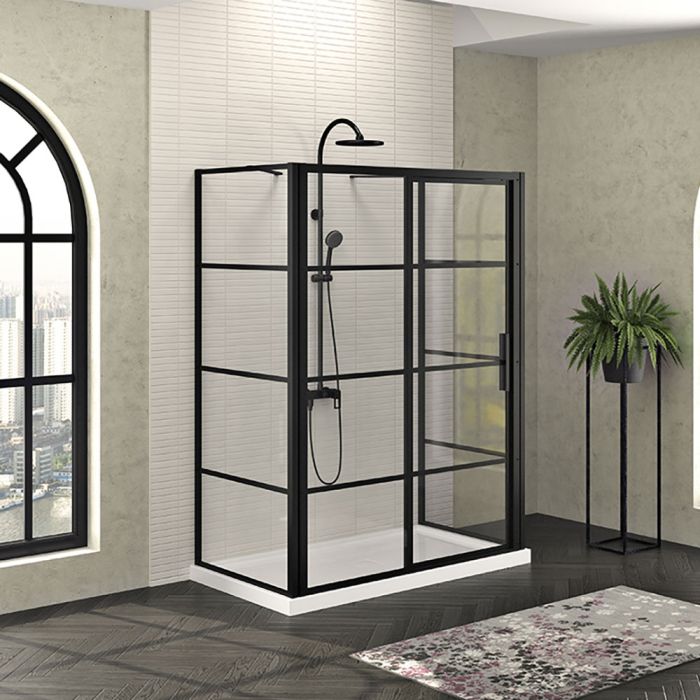 Porte de douche 60 po x Mecanex 36 po noir mat sur mur porte à droite