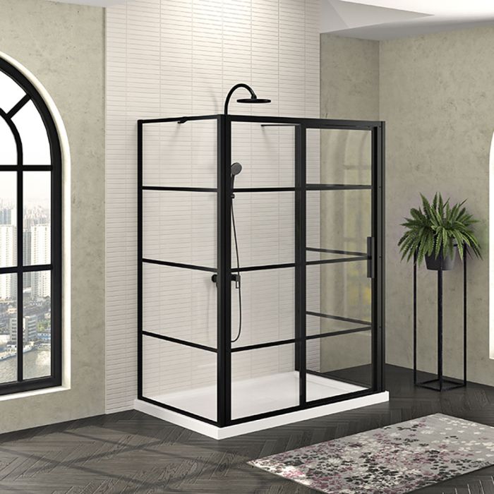 Porte de douche 60 po x Mecanex 42 po noir mat sur mur porte à droite
