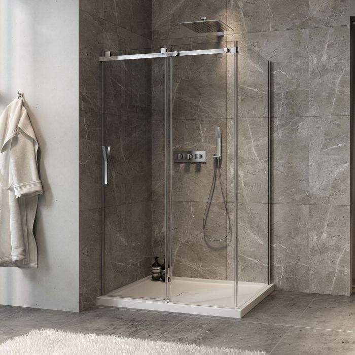 Porte de douche 48 po x Minia 36 po en coin chrome fermeture sur mur mur à gauche porte à gauche