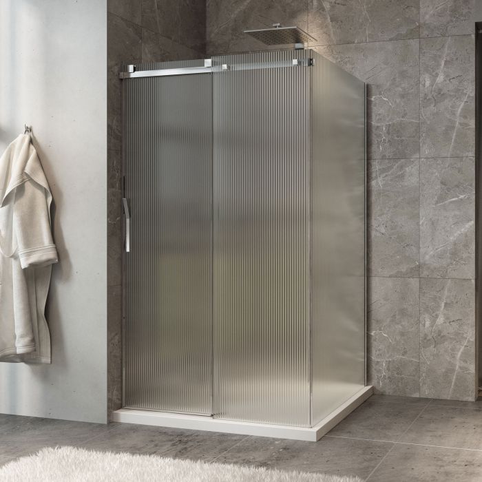 Porte de douche 48 po x Minia 42 po en coin chrome fermeture sur mur mur à gauche porte à gauche en chrome et verre flûte