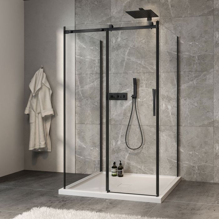 Porte de douche 48 po x Minia 42 po noir mat sur mur
