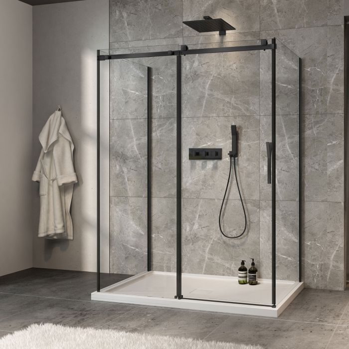 Porte de douche 60 po x Minia 36 po noir mat sur mur