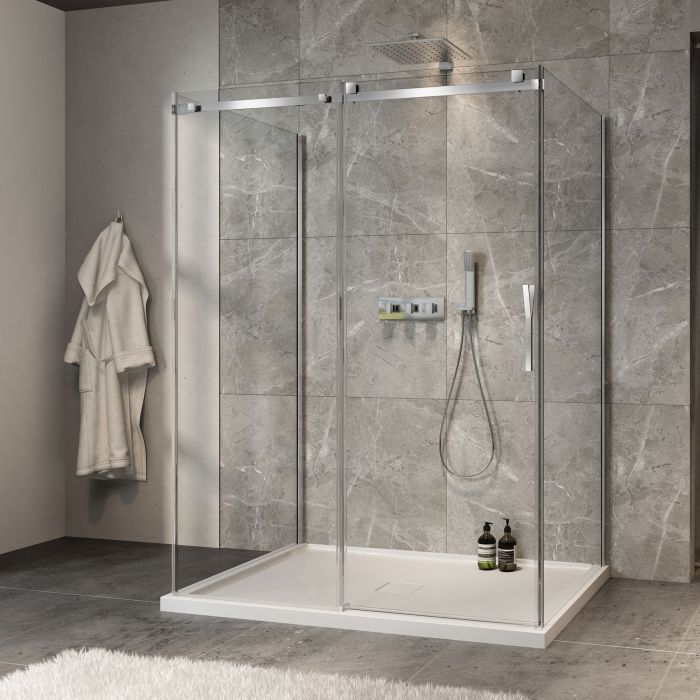 Porte de douche 60 po x Minia 42 po chrome sur mur