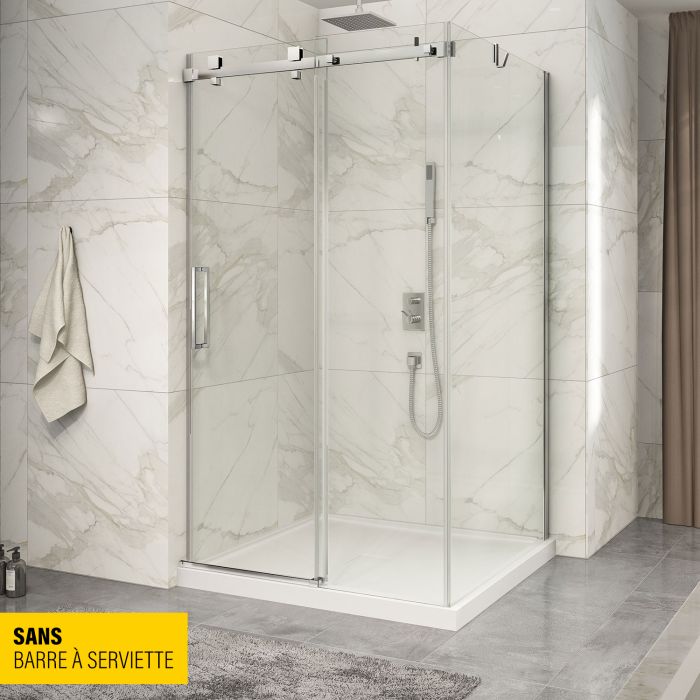 Porte de douche 48 po x Piazza 42 po en coin chrome fermeture sur mur mur à gauche porte à gauche