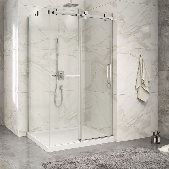 Porte de douche 48 po x Piazza 2.0 32 po en coin chrome fermeture sur mur mur à droite porte à droite