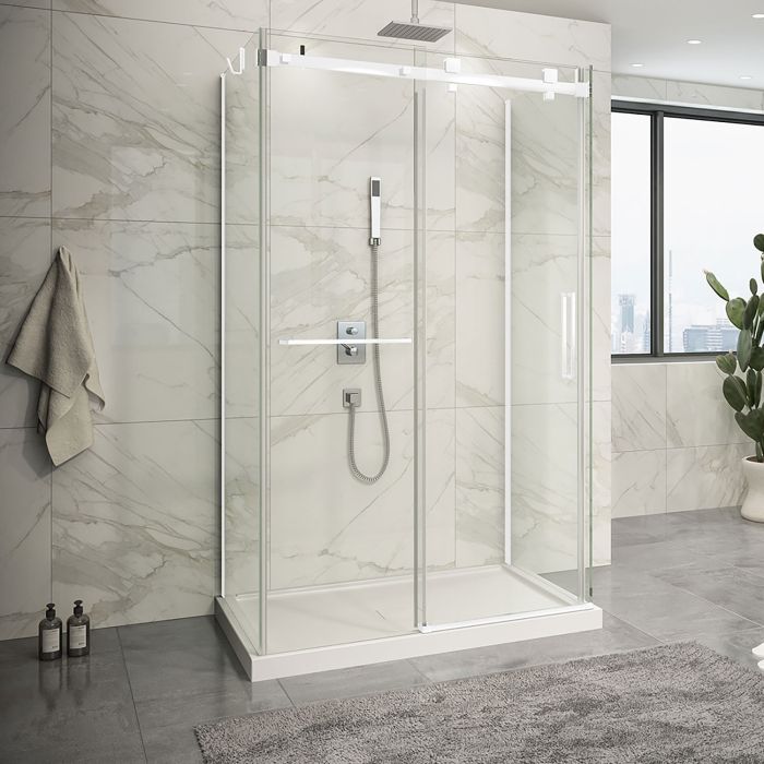 Porte de douche 48 po x Piazza 2.0 32 po blanc mat sur mur