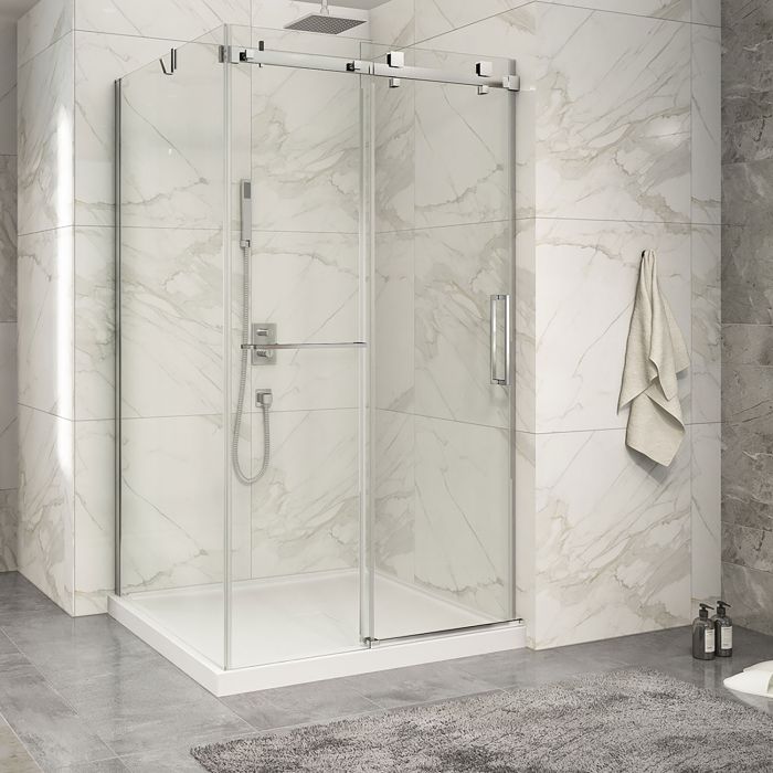 Porte de douche 48 po x Piazza 2.0 42 po en coin chrome fermeture sur mur mur à droite
