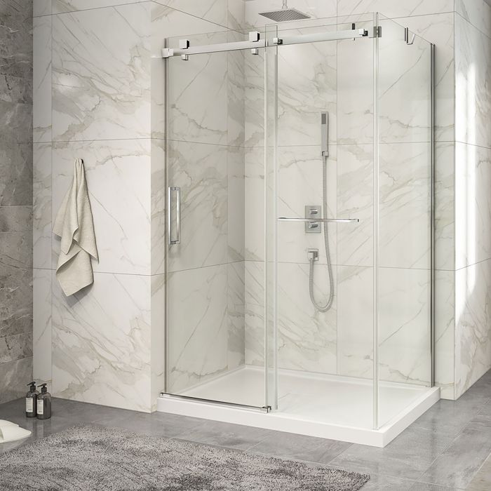 Porte de douche 54 po x Piazza 2.0 32 po en coin chrome fermeture sur mur mur à gauche porte à gauche
